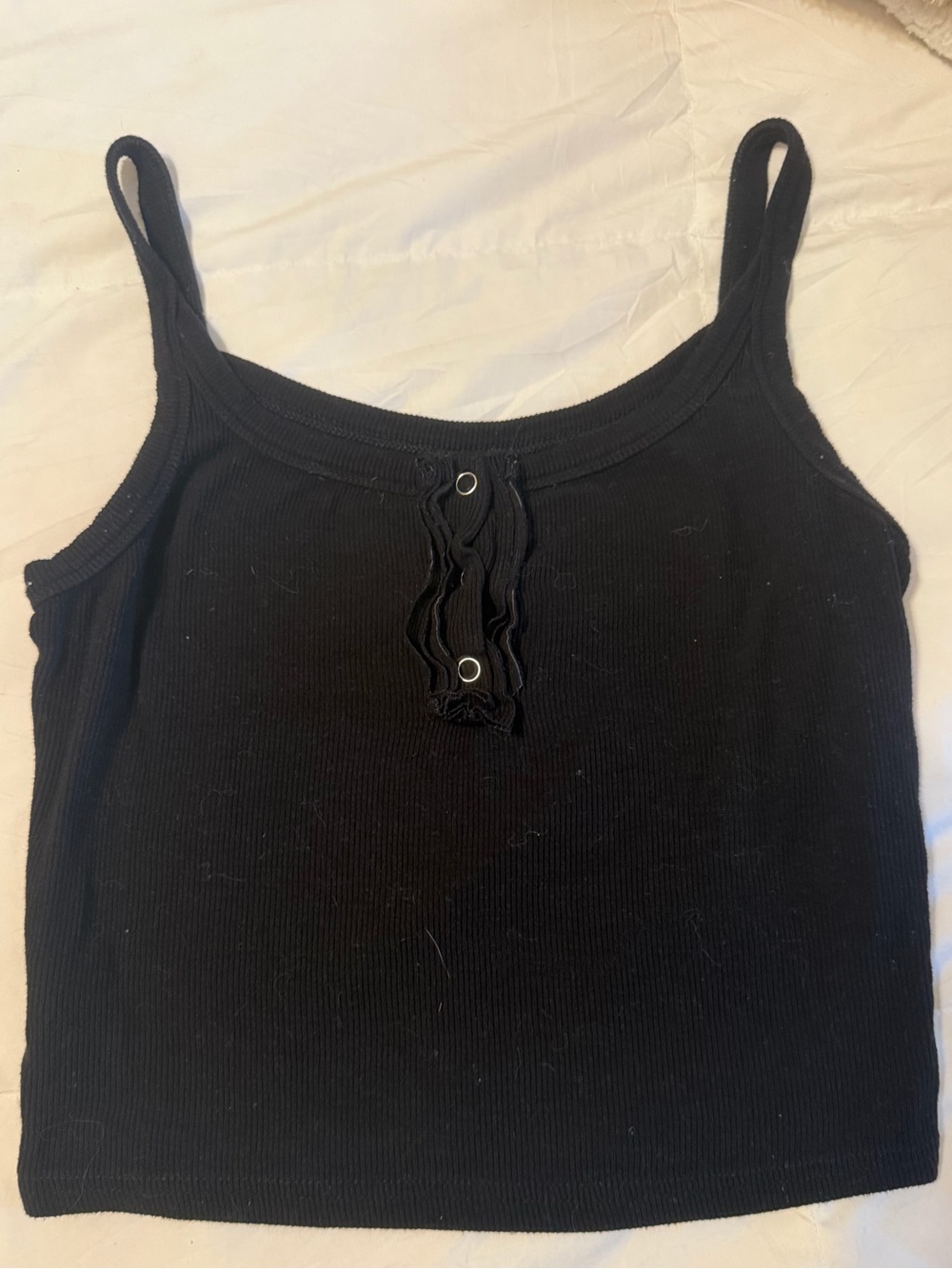 Black Ribbed Henley Tank Top